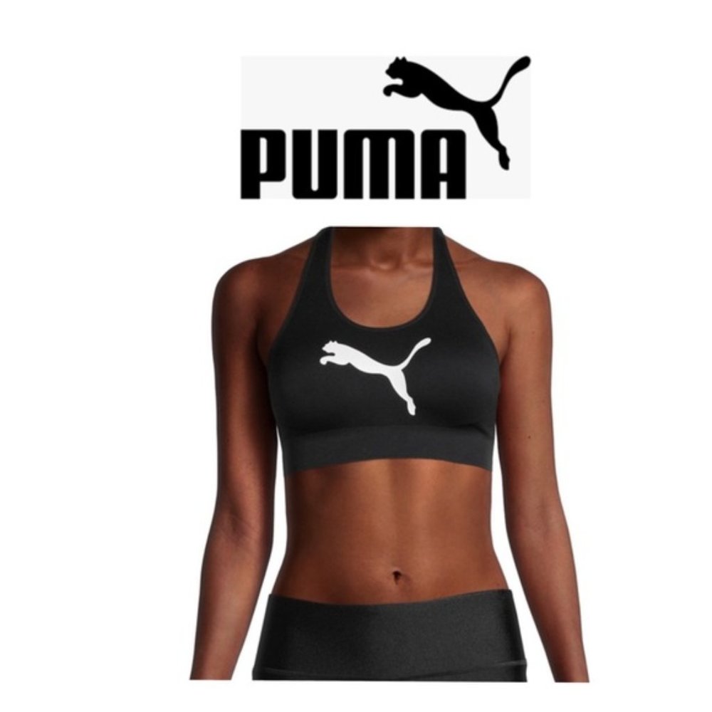PUMA Black Halterneck Logo Sports Bra
